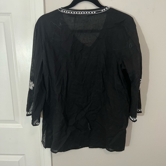 Chicos Black Linen cotton Blend Tunic Top Blouse Beaded Scoop Neck 3/4 Sleeve,1 - Picture 3 of 7